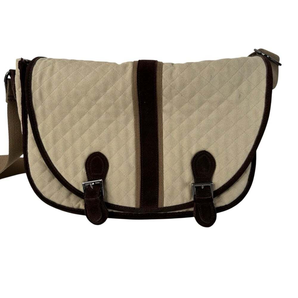 Vera Bradley Boho Cream Brown Quilted Crossbody Bag Adjustable Strap Zip Purse
